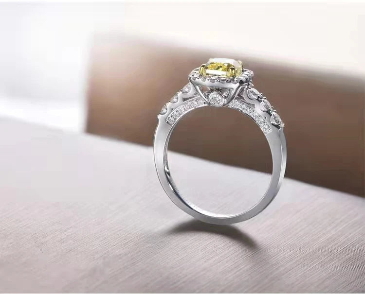 SGARIT 14K Gold Jewelry Manufacturer Custom Jewelry 7X7Mm 2ct Yellow Moissanite Ring Stone Diamond Engagement Ring Jewelry