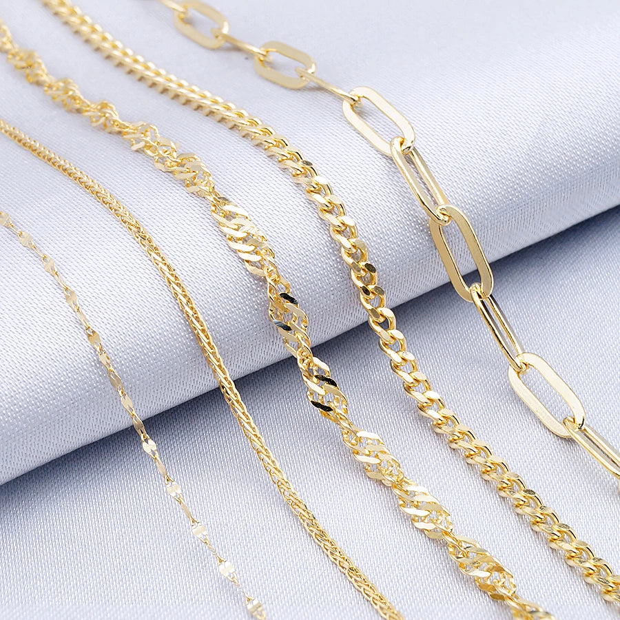 Hot Selling Fine Au585 Real Gold Necklace Solid Pure Oro 14K Gold Chain Jewelry Wholesale Paper Clip Chain Necklace