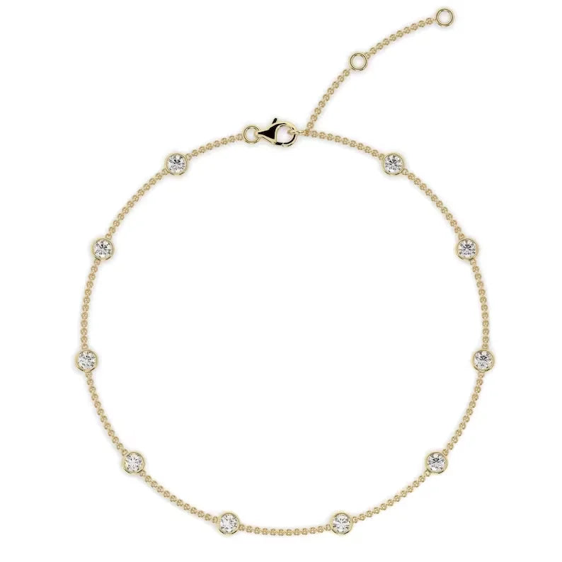14k Gold 0.35 - 2 CT Diamond by the Yard Necklace Birthday Gift Diamond Station Necklace