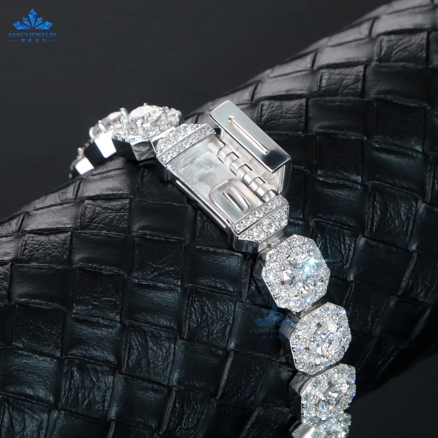 14K Gold Plated Moissanite Jewelry Hiphop Style Iced Out 11mm Square Cluster Tennis Moissanites Bracelet Silver 925