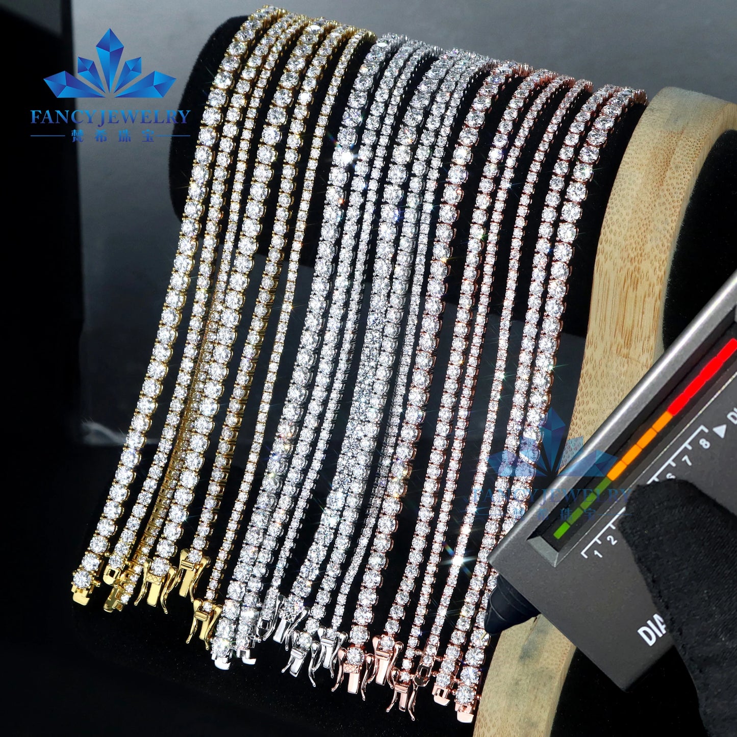 Wholesale Price Hip Hop Style 925 Sterling Silver Moissanite Tennis Chain VVS Diamond Necklace with 2mm 3mm 4mm 5mm 6.5mm Sizes