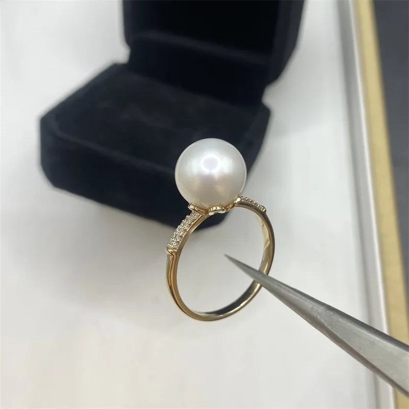 Hot Selling 14K Gold Natural Pearl Ring, Customizable Diamond Inlay Fashion Jewelry, Exquisite Gift for Women Valentine's Day