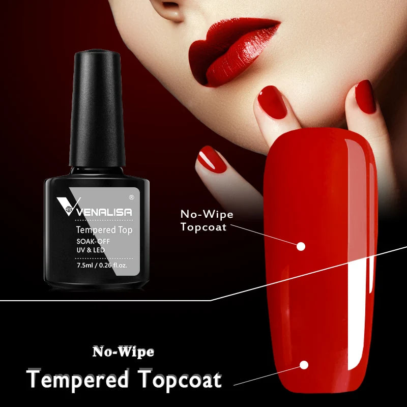 Hot Sell Venalisa Nail Art 7.5ml Tempered Top Coat Matte Top Primer Base Coat Color Gel Nail Polish UV Gel Soak Off Manicure