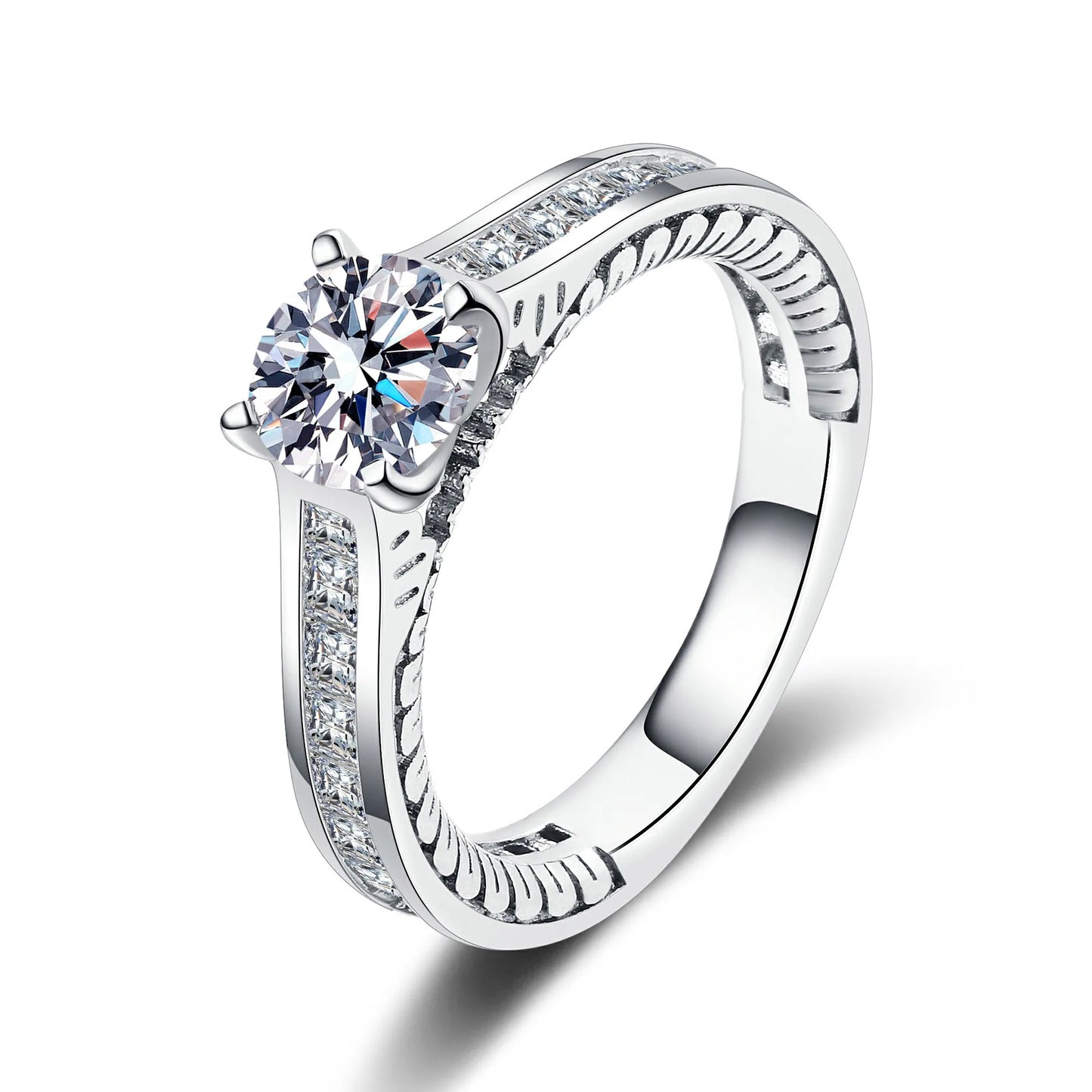 S925 Sterling Silver Luxury Women's Wedding Ring 4 Claw Diamond 2 Carat Moissanite Rhodium Plated with GRA Certification