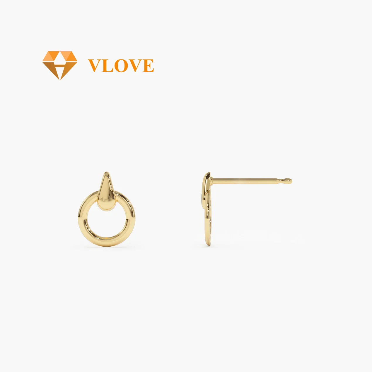 VLOVE Wholesale 14K Gold Jewelry High-End Earrings 14k Dainty Circle Drop Earrings