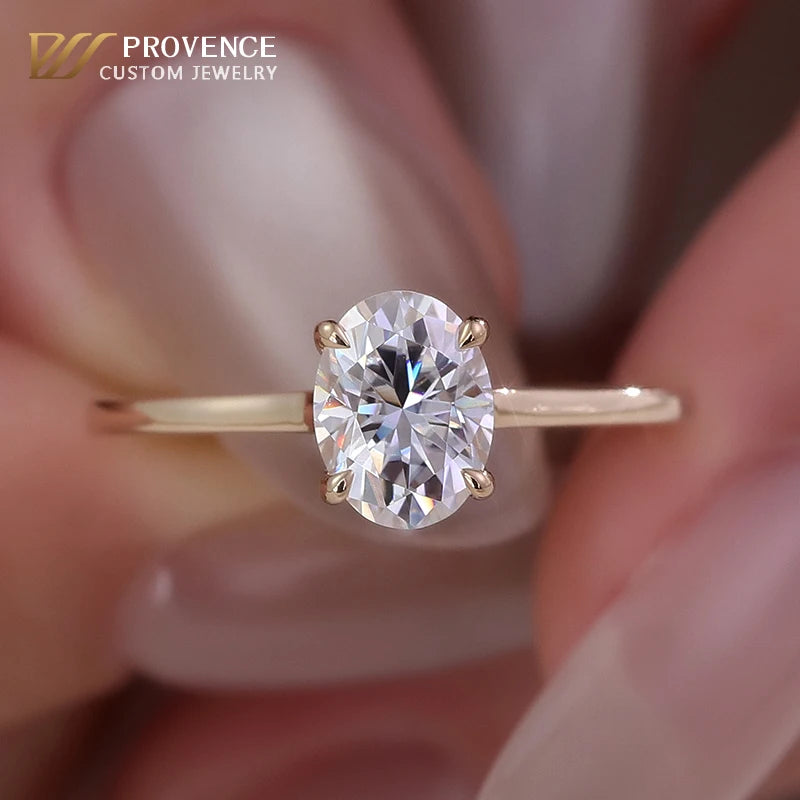 Promise Jewelry Simple Design Pure 10k 18k 14K Gold Diamond Ring Classic D VVS Oval Cut Moissanite Ring 4 Claw  Wedding Ring