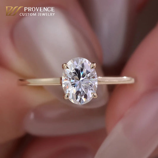 Promise Jewelry Simple Design Pure 10k 18k 14K Gold Diamond Ring Classic D VVS Oval Cut Moissanite Ring 4 Claw  Wedding Ring
