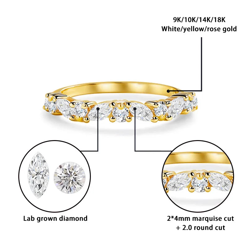 Starsgem Marquise Round Lab Grown Diamonds 14K Gold Half-eternity Wedding Band for Women