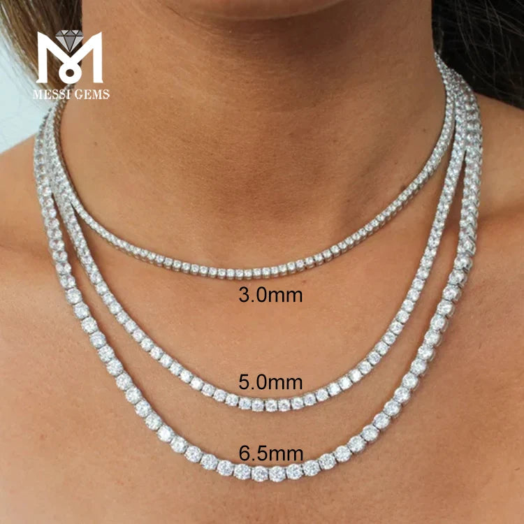 Messi Jewelry 925 Silver 14K Gold White Gold Custom Moissanite Tennis Chain Necklace