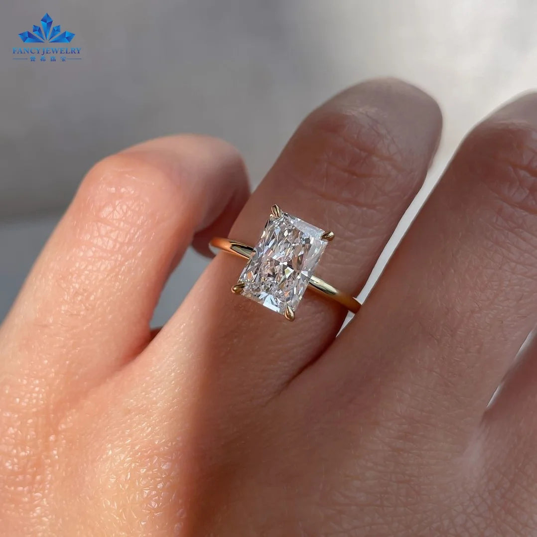 14k Gold Jewelry Wholesale Solid 3Carat 9x7mm Radiant Crushed Ice Cut Moissanite Ring Women Engagement Wedding
