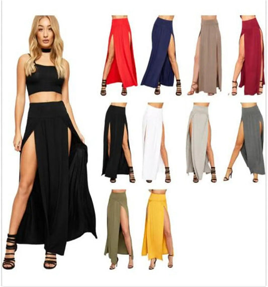 2025 New Arrival High Waisted Sexy Womens Double Slits Summer Solid Long Maxi Skirt Wholesale 51 Valentine's Day Gifts