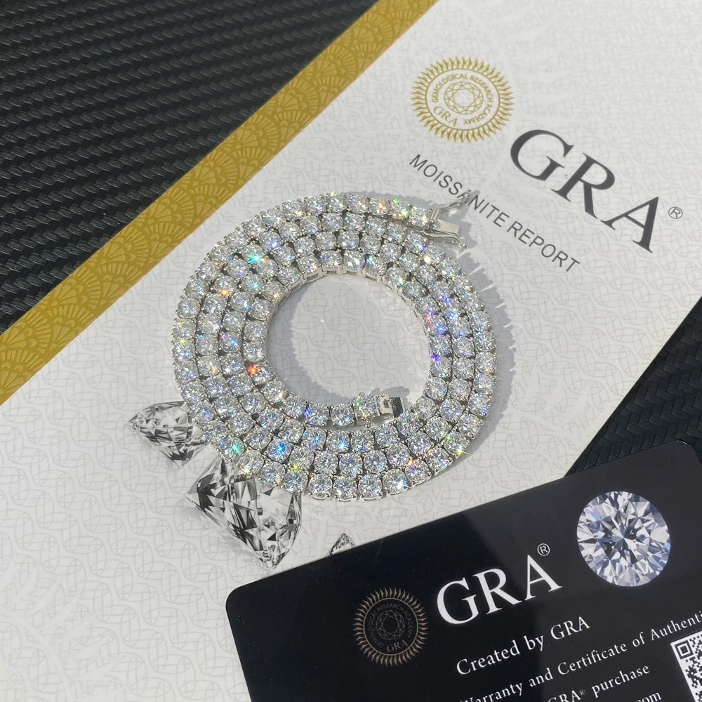 Wholesale Price Hip Hop Style 925 Sterling Silver Moissanite Tennis Chain VVS Diamond Necklace with 2mm 3mm 4mm 5mm 6.5mm Sizes