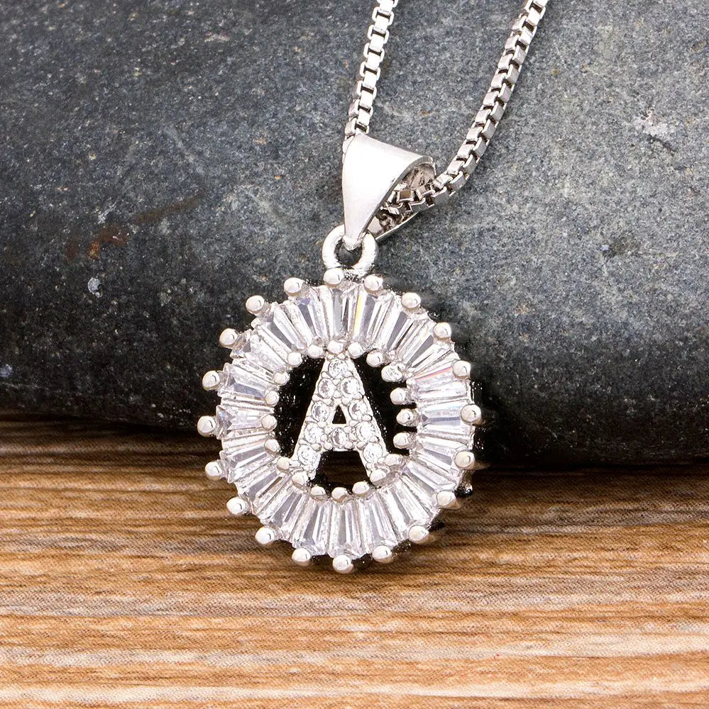 Initial Letter Pendant 26 Letters Charm Name Necklace Top Quality Copper Zircon Jewelry Birthday Gift