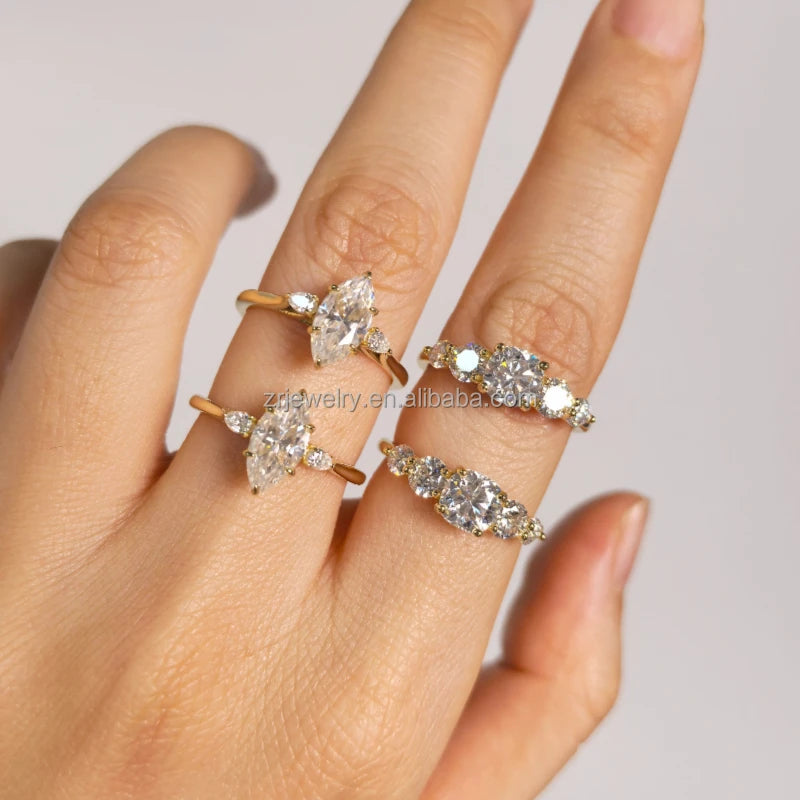 Classic S925 Silver Sterling Total Moissanite Jewelry Rings 1ct Round Cut Gold Diamond Wedding Moissanite Ring