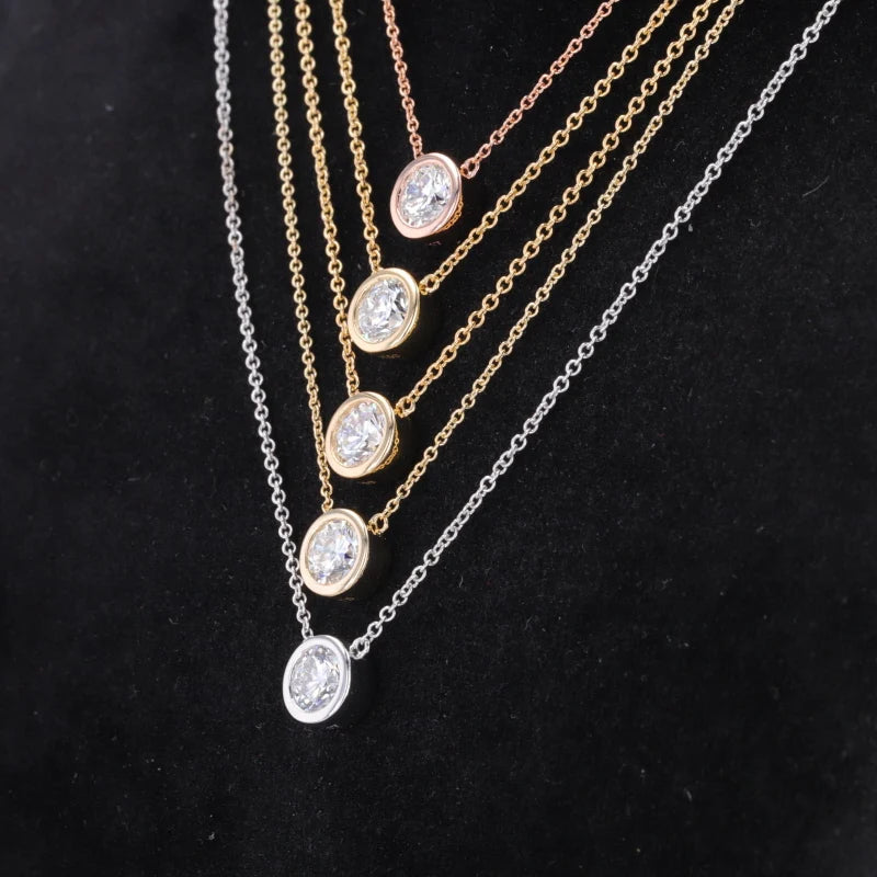 0.5CT 1CT IGI Certificate DEF VVS Starsgem 10k 14k Gold 40+5cm Necklace CVD HPHT Round Cut Lab Diamond Pendant Fine Jewelry