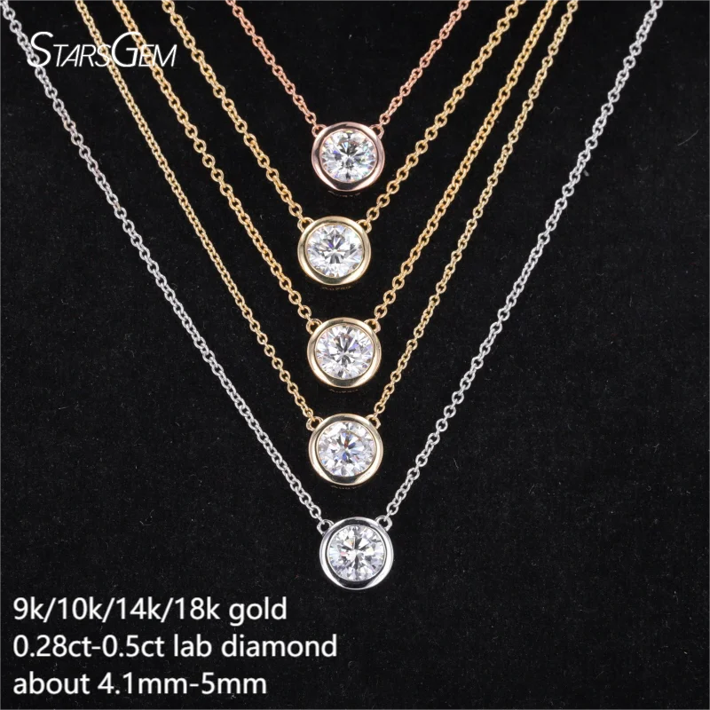 0.5CT 1CT IGI Certificate DEF VVS Starsgem 10k 14k Gold 40+5cm Necklace CVD HPHT Round Cut Lab Diamond Pendant Fine Jewelry