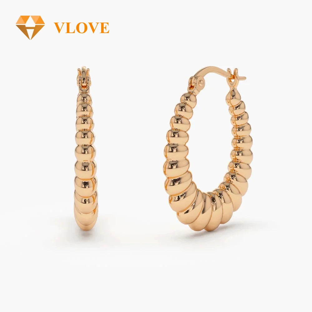VLOVE Exclusive Jewelry Collections Custom Earrings 14k Gold Bold Twisted Women's Earrings