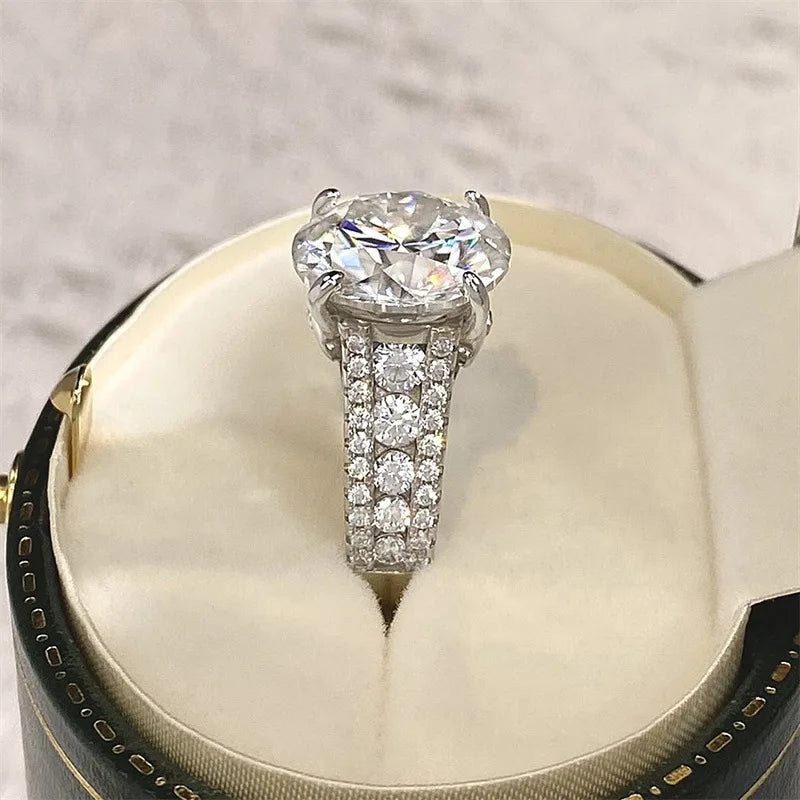 Silver 925 10 Carat Brilliant Cut Diamond Past D Color Moissanite Ring for Women Wedding Fine Jewelry