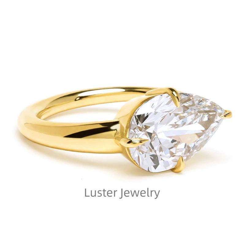 Luster Jewellery Oval Moissanite Open Ring 925 Sterling Silver, 14k Gold Ring for Women