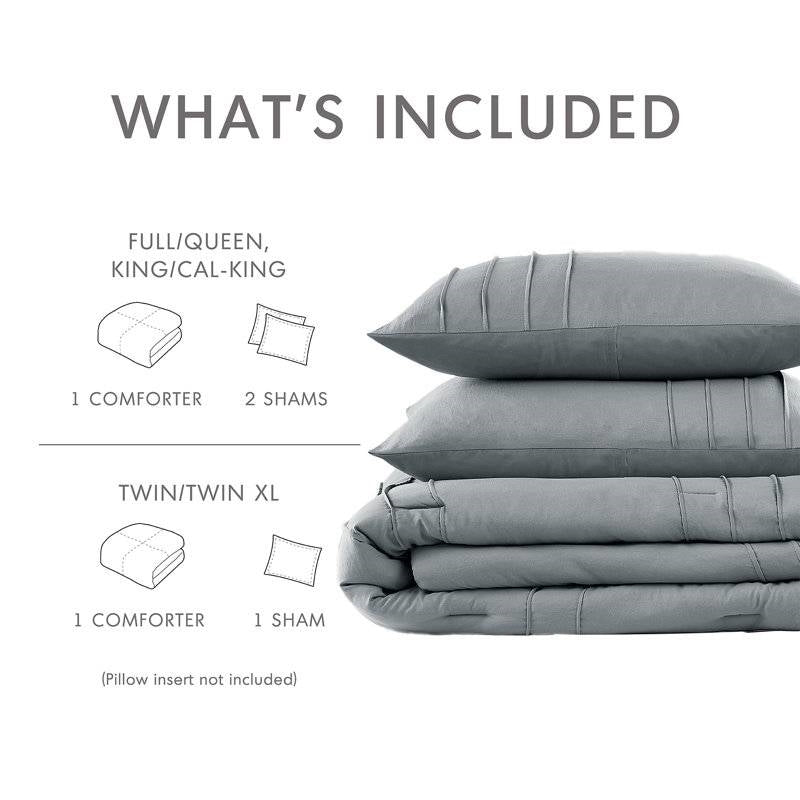 Full/Queen size Pleated Pre-Washed Microfiber Comforter Set in Blue Grey-4