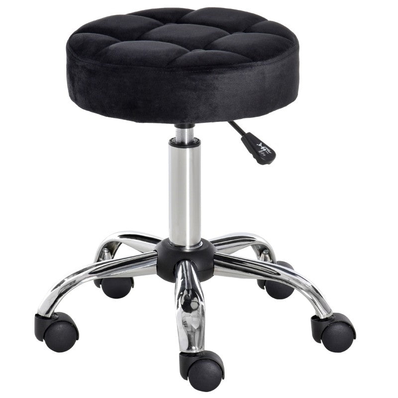 Black Button Tufted Adjustable Rolling Massage Swivel Salon Stool-0