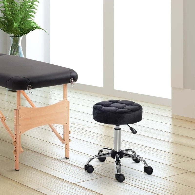 Black Button Tufted Adjustable Rolling Massage Swivel Salon Stool-1