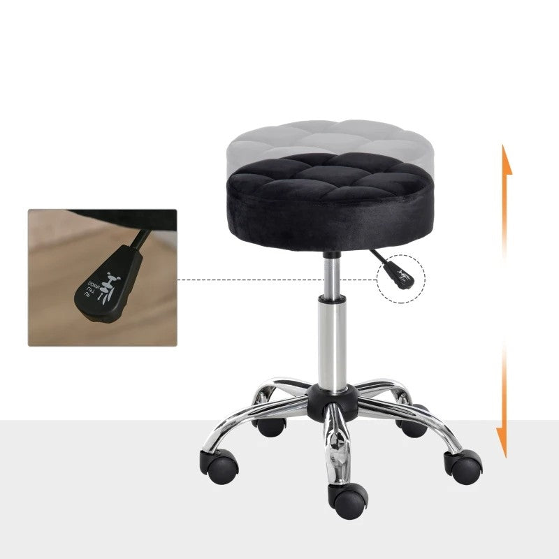 Black Button Tufted Adjustable Rolling Massage Swivel Salon Stool-4