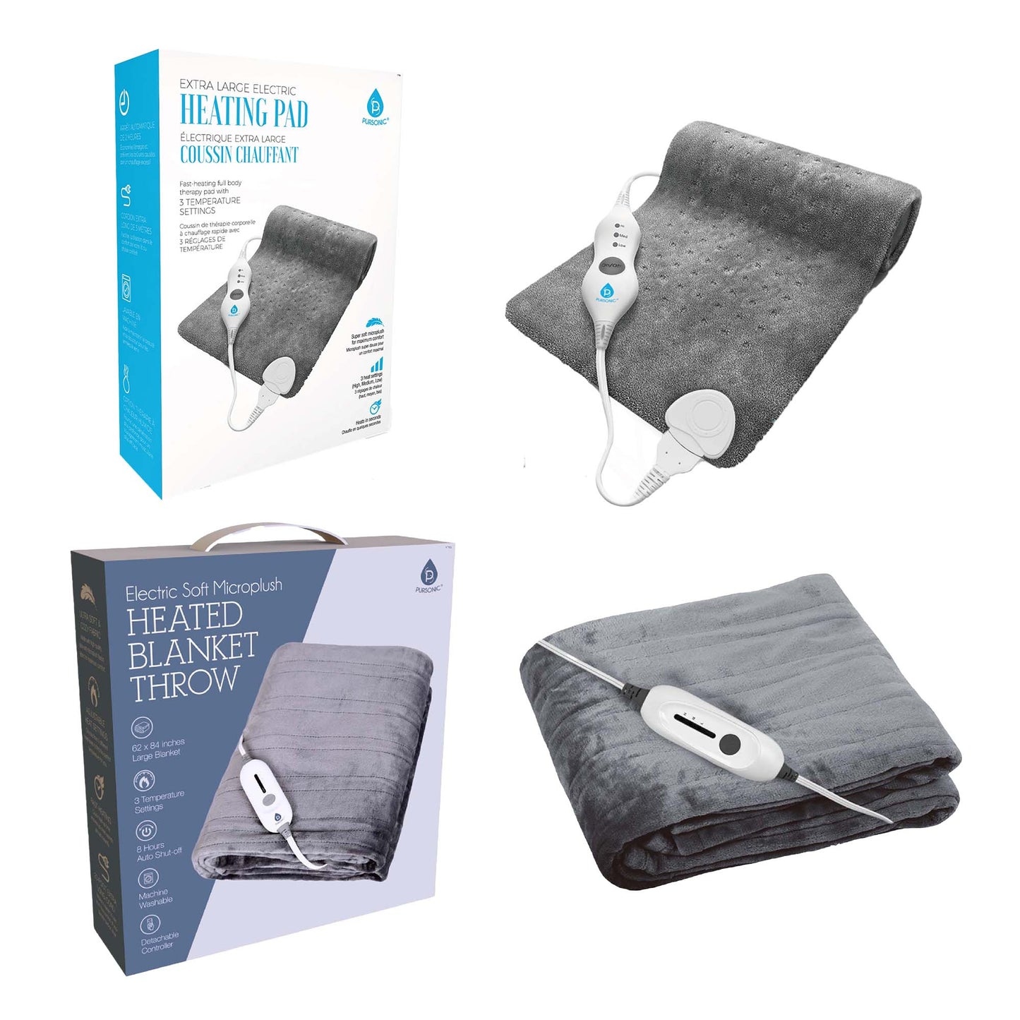 Pursonic Cozy Comfort Bundle – Electric Heated Microplush Blanket and Heating Pad Set-0
