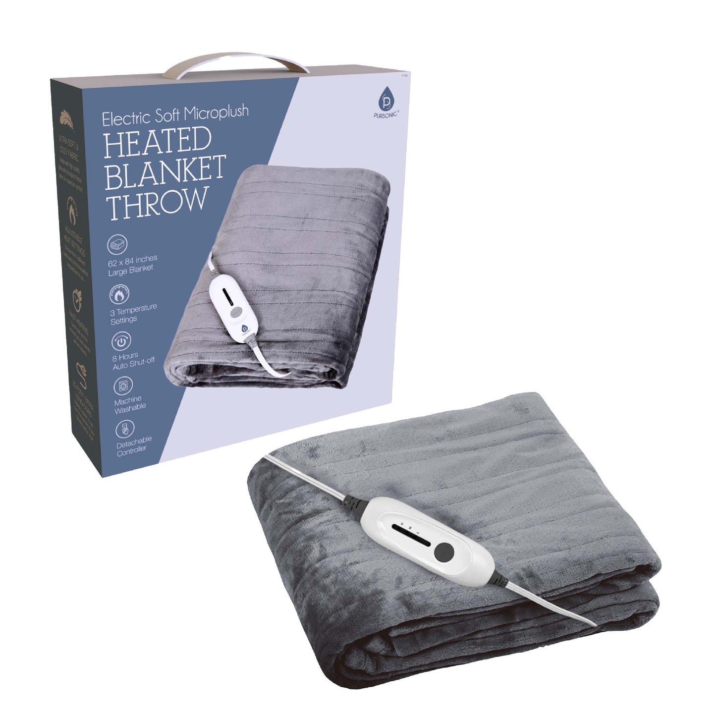 Electric Soft Microplush Heated Blanket Throw – 62x84 Inches, Fast Heating with 3 Temperature Settings-0