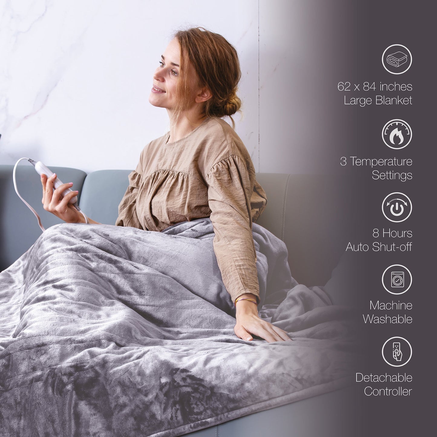 Electric Soft Microplush Heated Blanket Throw – 62x84 Inches, Fast Heating with 3 Temperature Settings-1