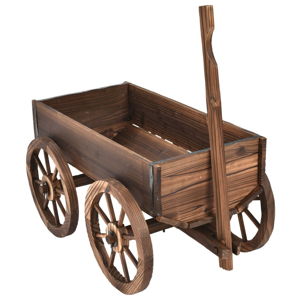 Mobile Half Barrel Solid Wood Planter Box on Wooden Wheels-0