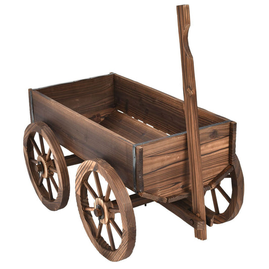 Mobile Half Barrel Solid Wood Planter Box on Wooden Wheels-0