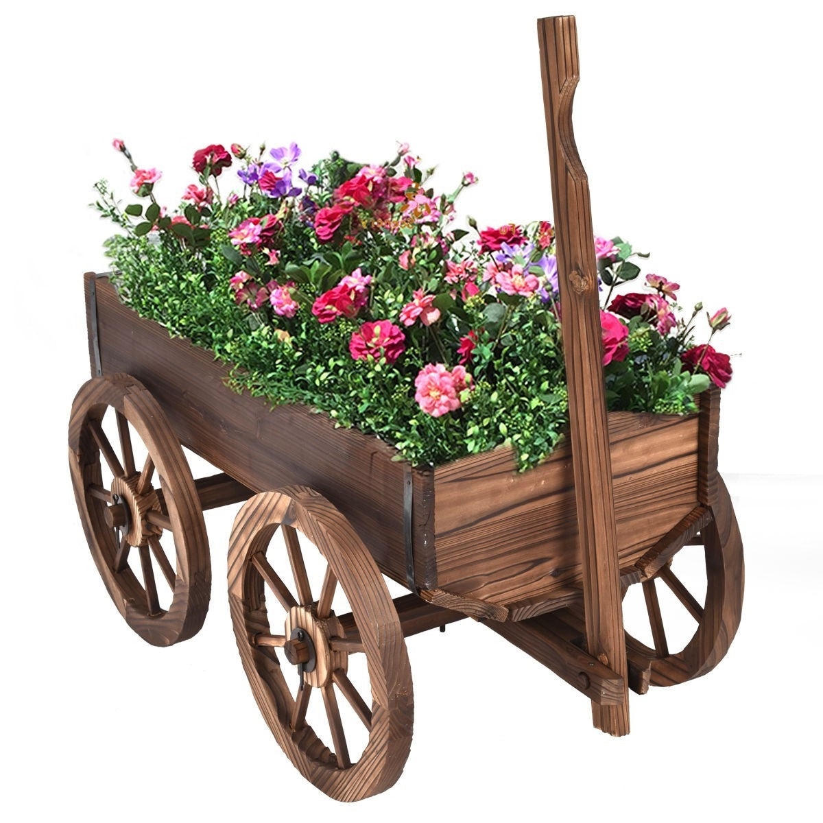 Mobile Half Barrel Solid Wood Planter Box on Wooden Wheels-1