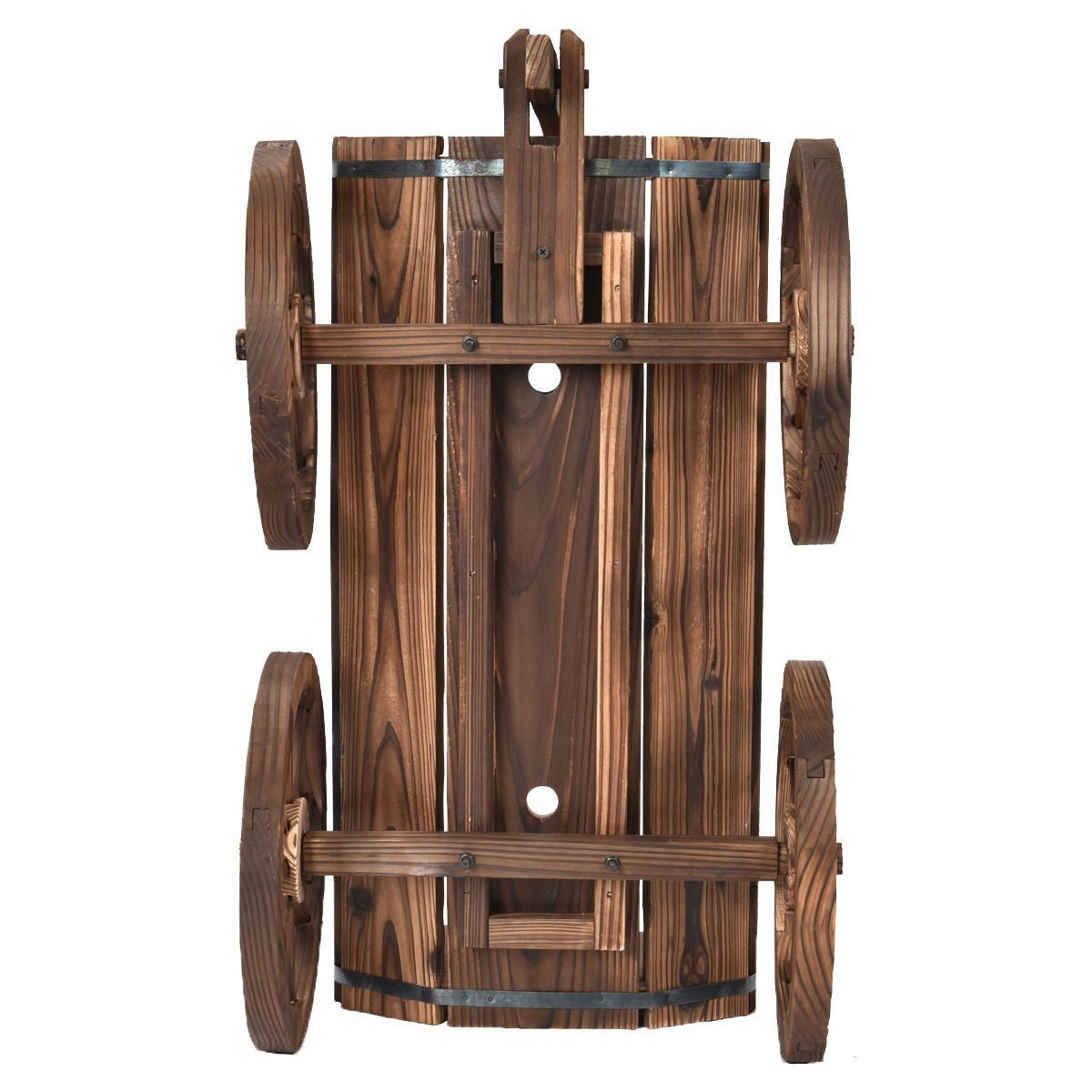 Mobile Half Barrel Solid Wood Planter Box on Wooden Wheels-3