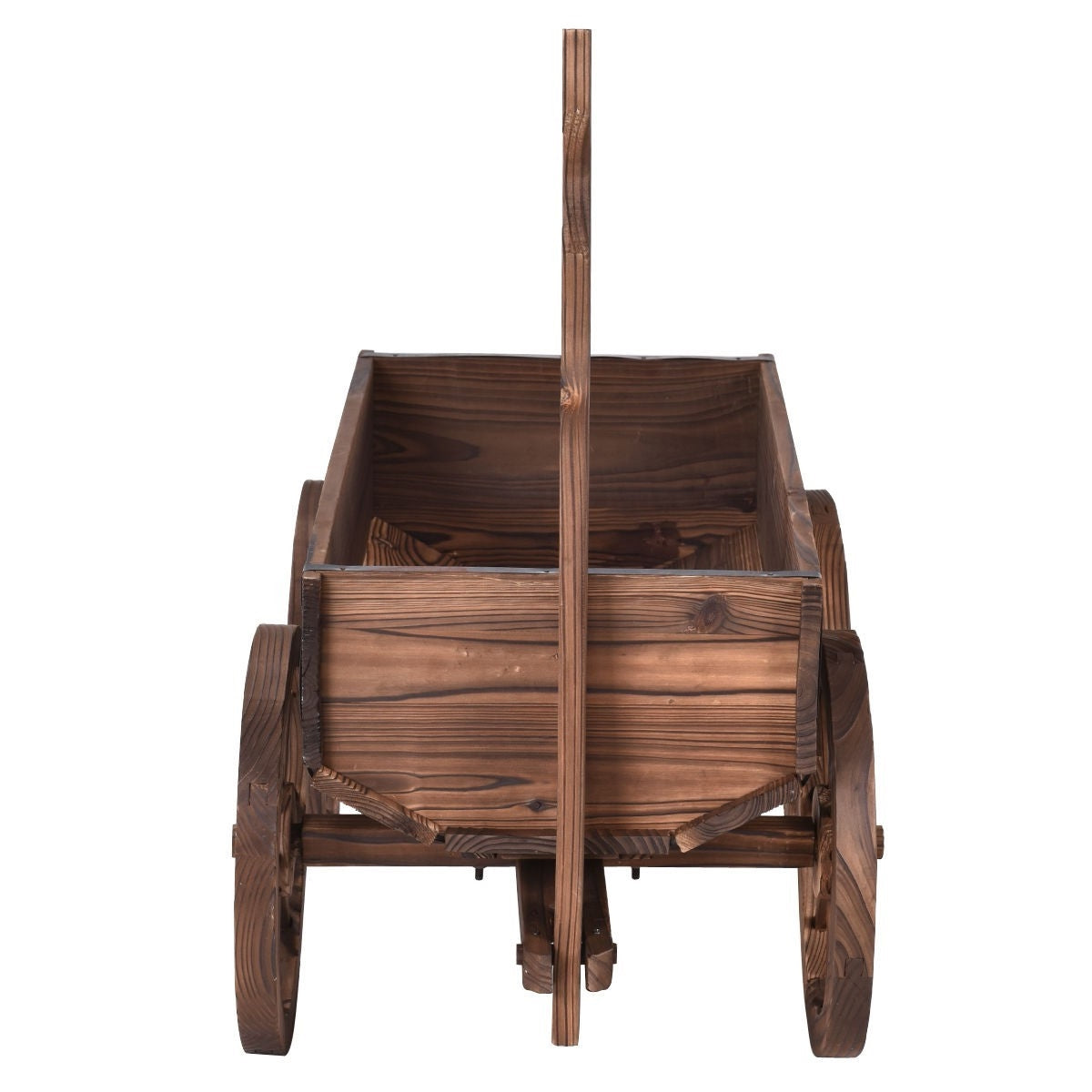 Mobile Half Barrel Solid Wood Planter Box on Wooden Wheels-4