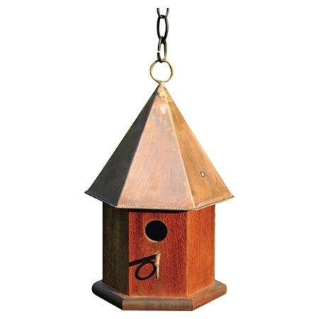 Solid Mahogany Wood Songbird Birdhouse with Shiny Copper Roof-1