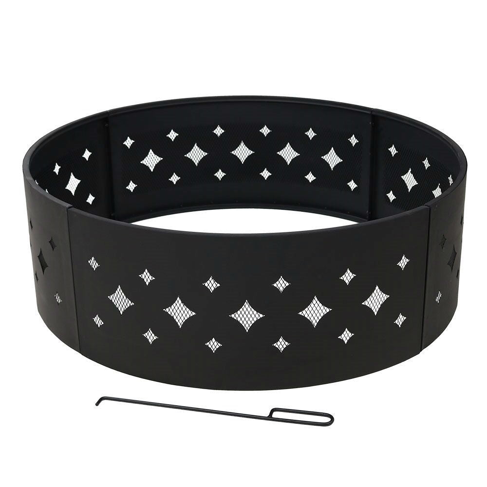Heavy Duty 36-inch Black Steel Fire Pit Ring with Diamond Pattern-2