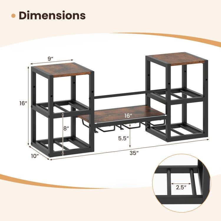 Industrial Wood Metal Wall Mounted Wine Rack Shelf with Glass Holders-4