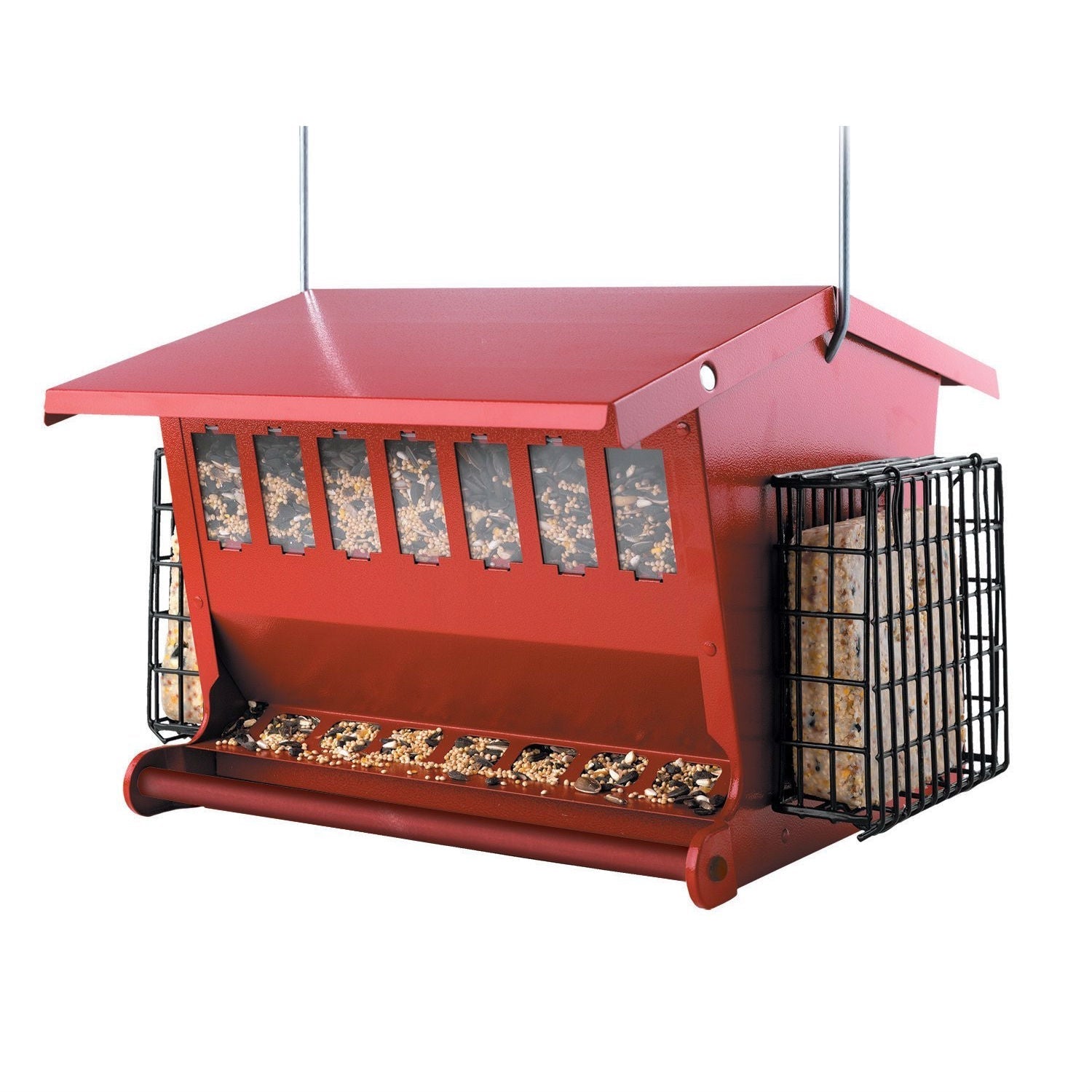 Red Metal House Shaped Bird Feeder with Heavy Duty Hanger-0