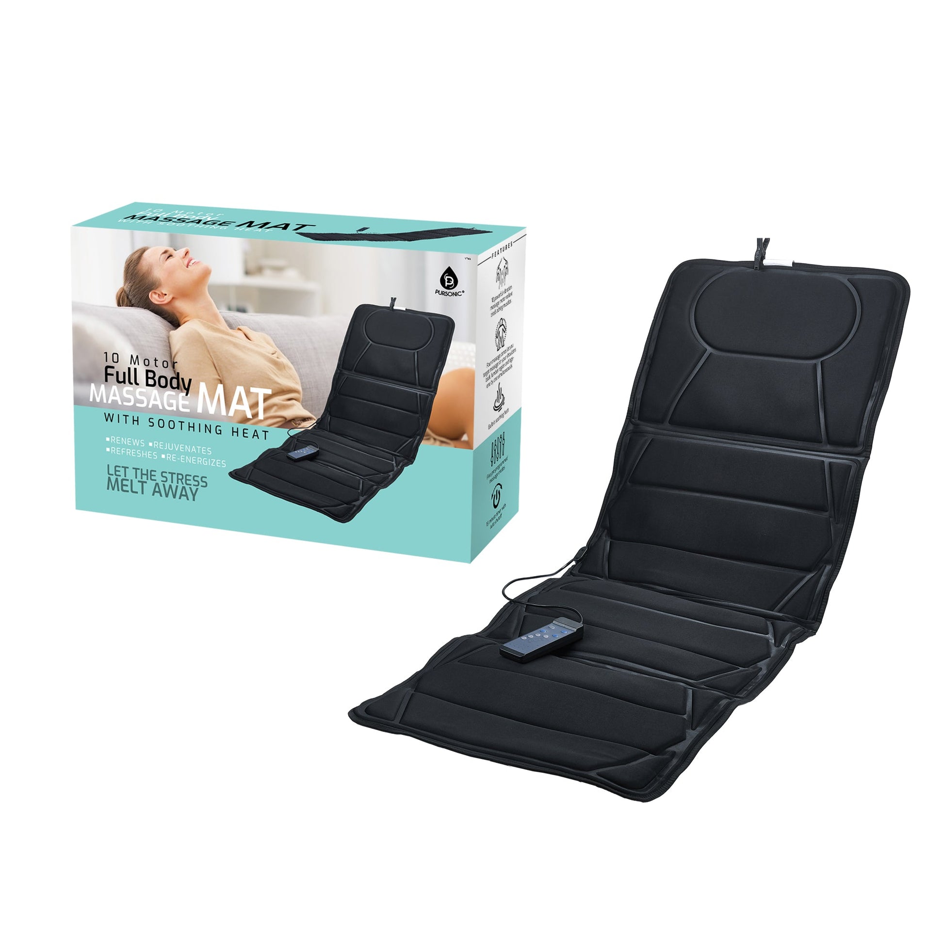 Luxury Massage Mat with Soothing Heat - 10 Powerful Motors Vibrating Massage Mattress Pad with Dual Heating Pads for Ultimate Back Relief, Full Body Massager for Neck, Back, Lumbar, and Calf Muscle Relaxation-0