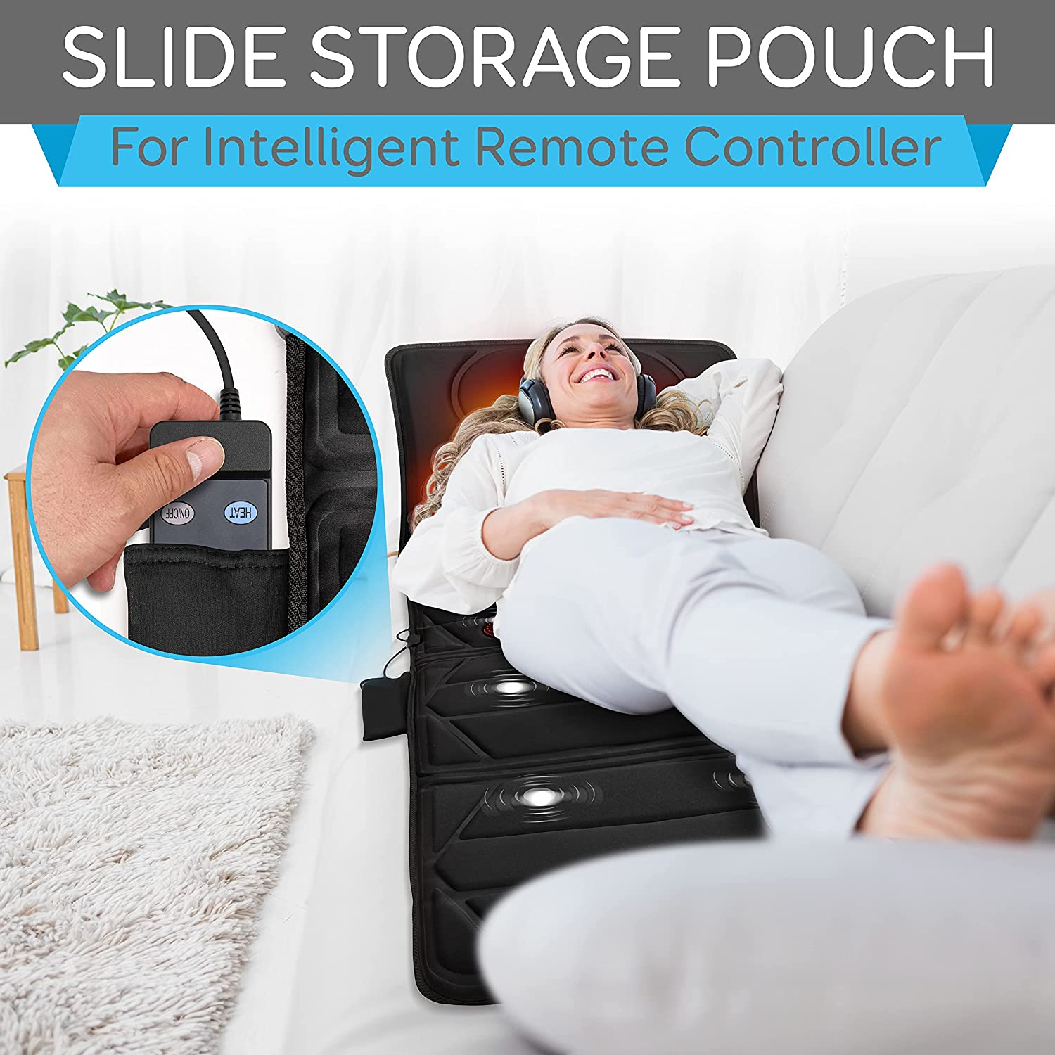Luxury Massage Mat with Soothing Heat - 10 Powerful Motors Vibrating Massage Mattress Pad with Dual Heating Pads for Ultimate Back Relief, Full Body Massager for Neck, Back, Lumbar, and Calf Muscle Relaxation-2