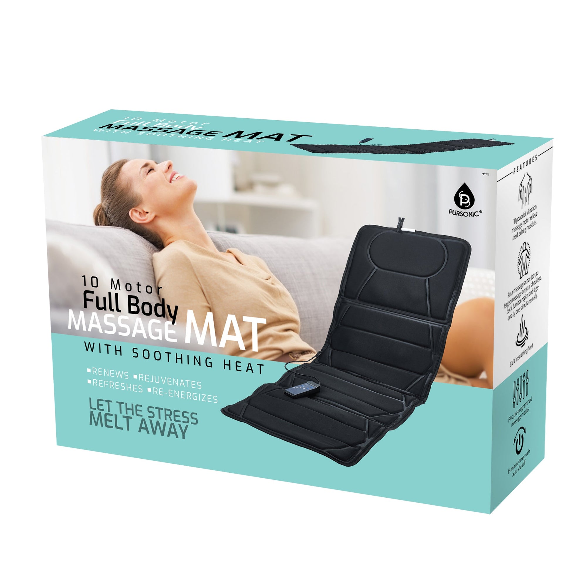 Luxury Massage Mat with Soothing Heat - 10 Powerful Motors Vibrating Massage Mattress Pad with Dual Heating Pads for Ultimate Back Relief, Full Body Massager for Neck, Back, Lumbar, and Calf Muscle Relaxation-1