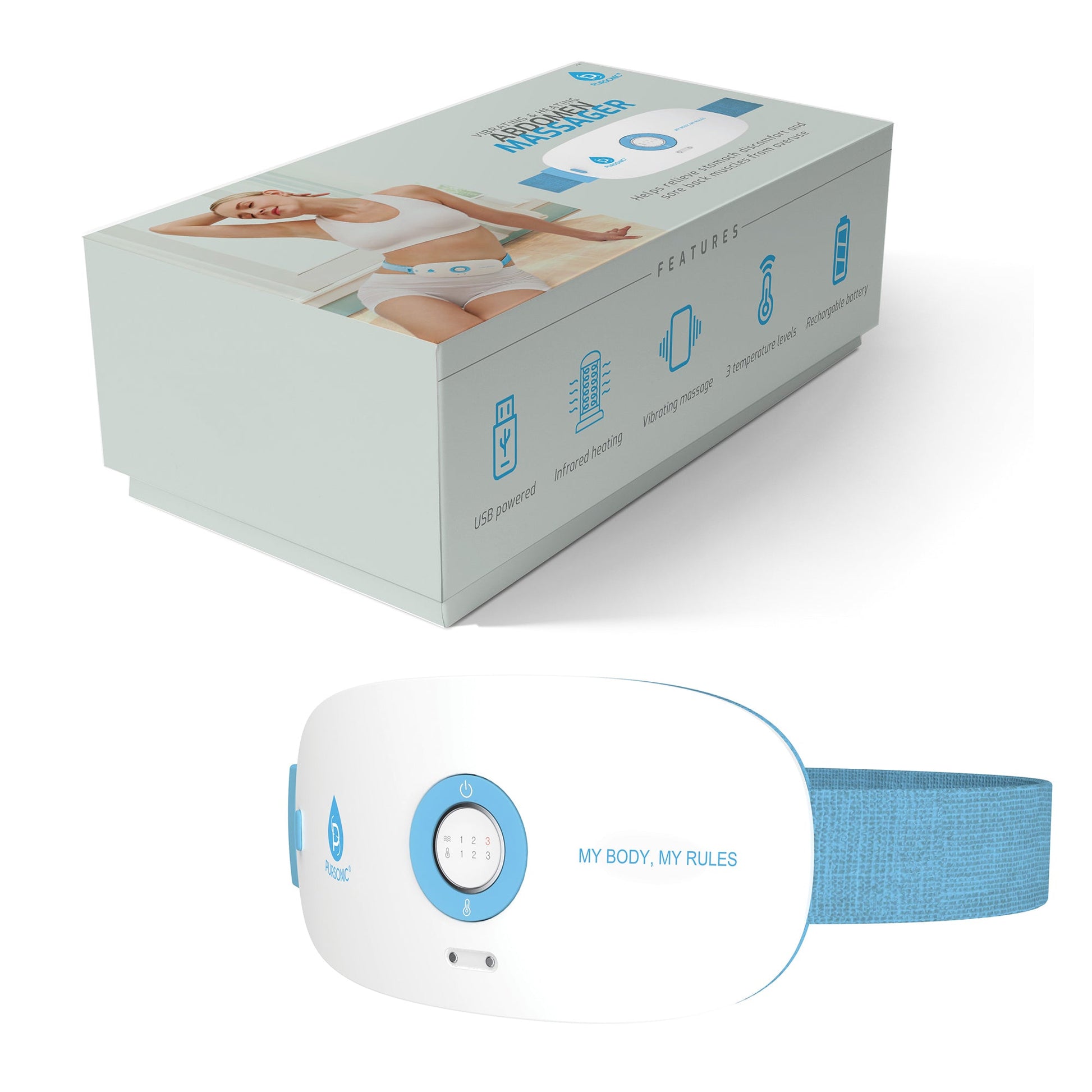 Stomach & Back Massager, 3 Vibration Levels, 3 Heat Settings & USB Rechargeable-0