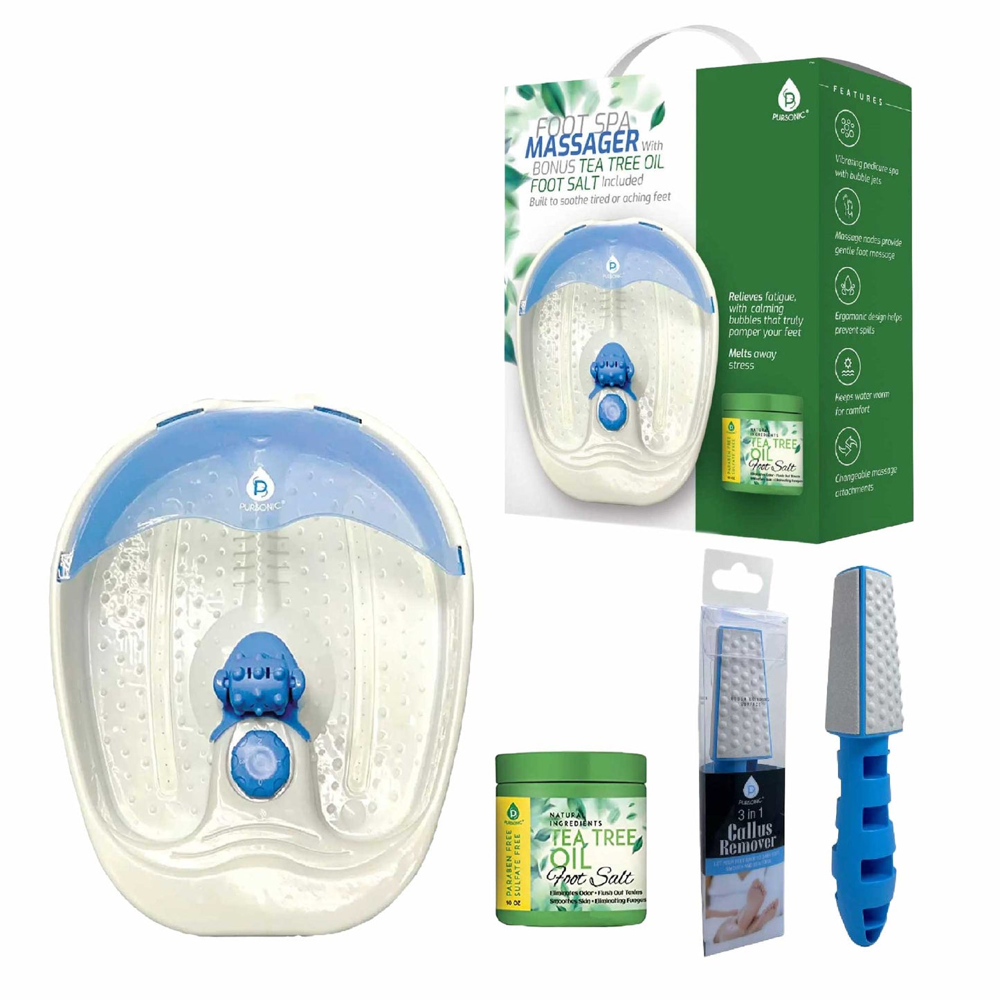 Pursonic Soothing Foot Spa Massager with Tea Tree Salt Scrub & Callus Remover.-0