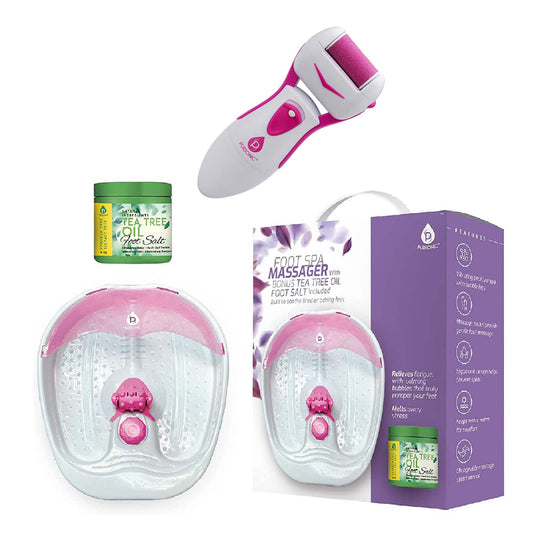 Ultimate Foot Care Bundle: Foot Spa Massager with Tea Tree Oil Foot Salt Scrub (Warming Function), Battery Operated Callus Remover, Foot Spa, and Foot Smoother-0