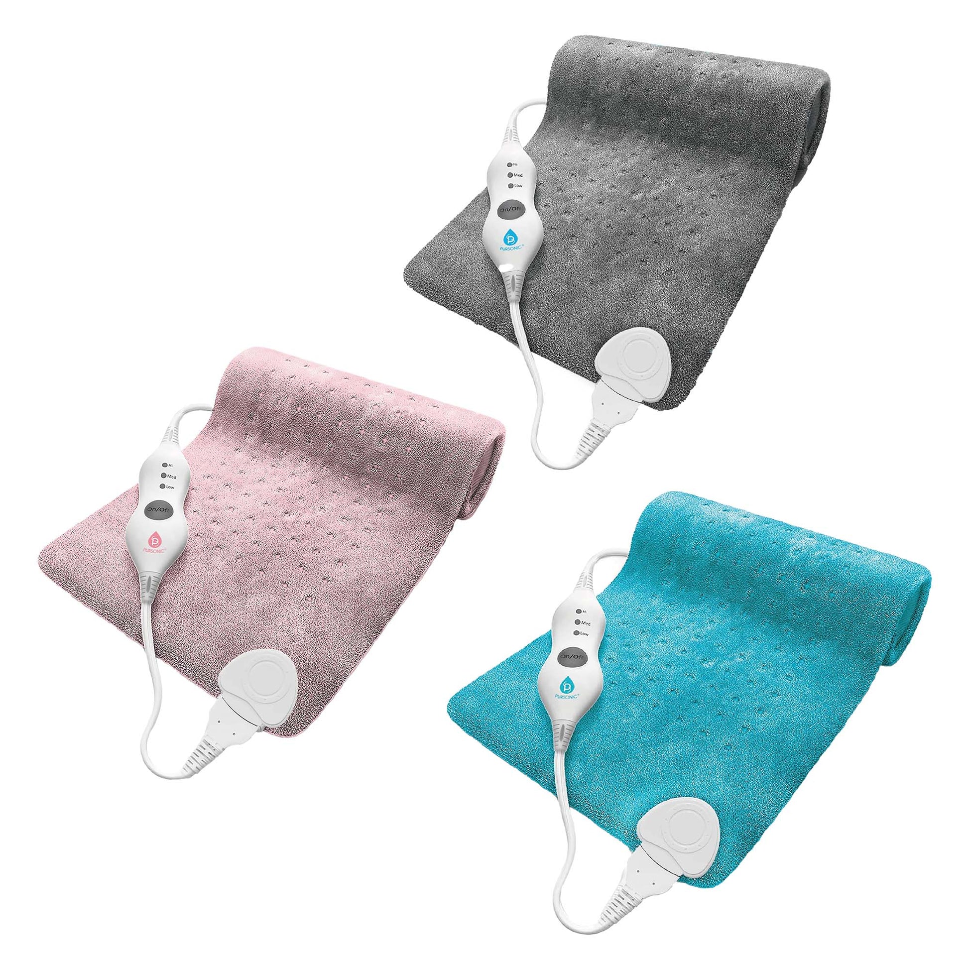 Pursonic Comfort Trio Heating Pad Set – Teal, Pink & Gray-0