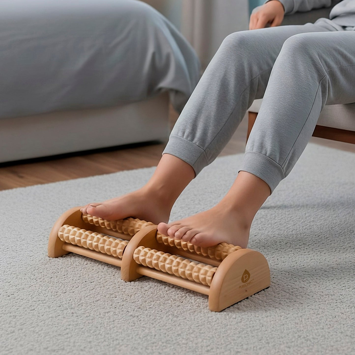 Wooden Foot Massager with Dual Rollers-2
