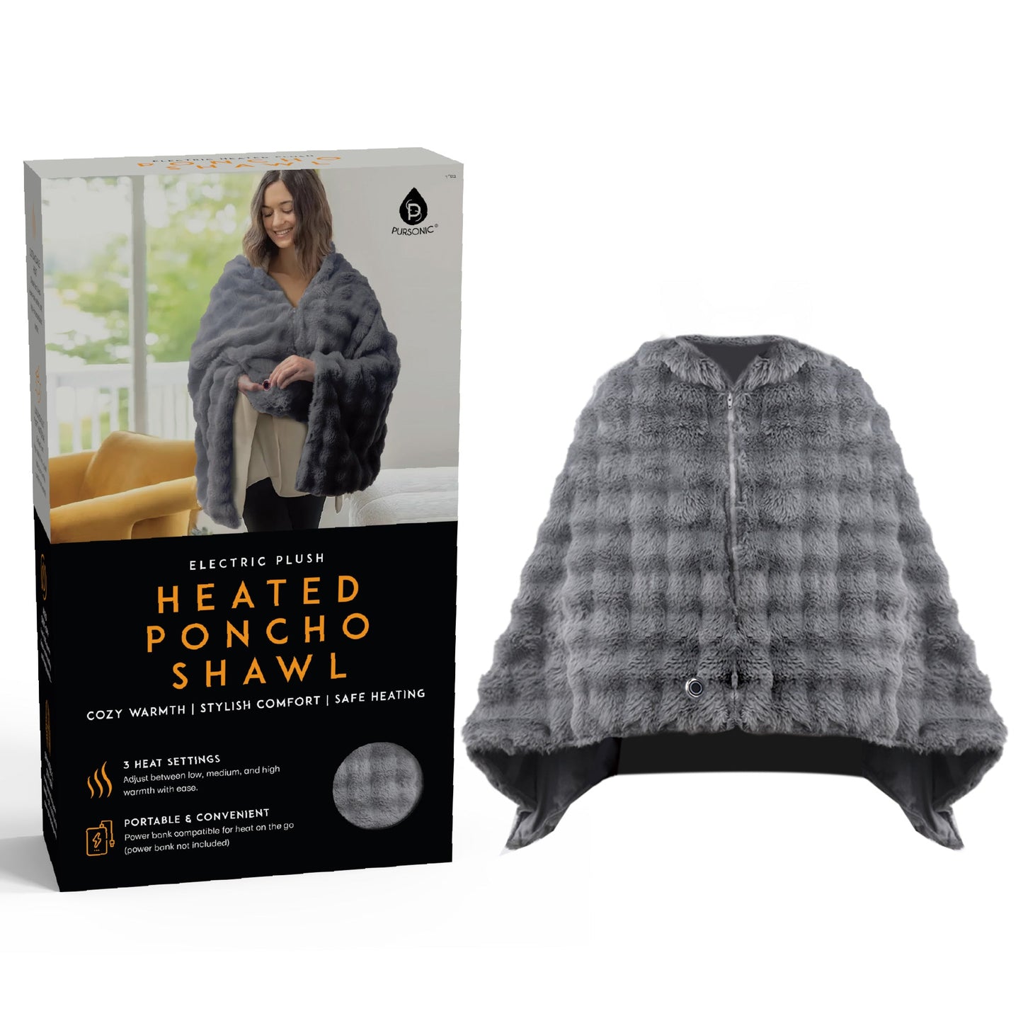 Pursonic Electric Plush Heated Poncho Shawl-0