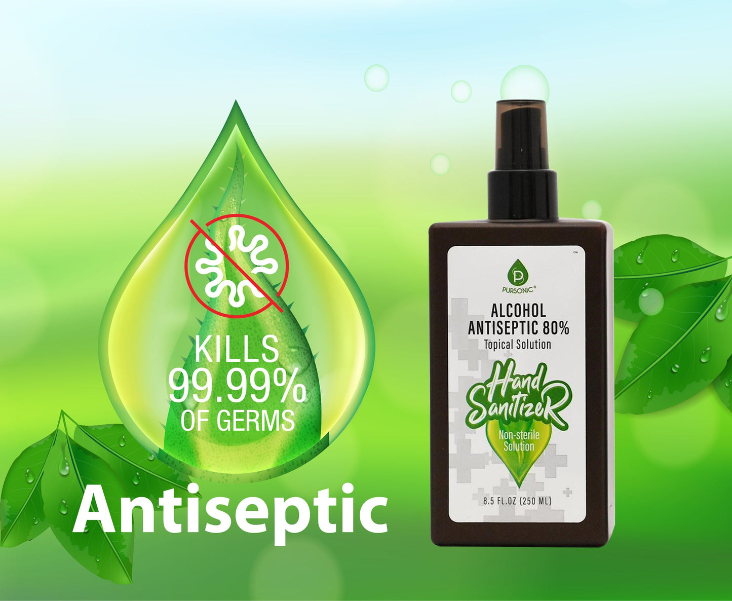 Pursonic Moisturizing Hand Sanitizer 80% Alcohol (8oz)-2