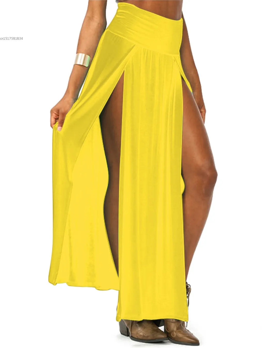 2025 New Arrival High Waisted Sexy Womens Double Slits Summer Solid Long Maxi Skirt Wholesale 51 Valentine's Day Gifts